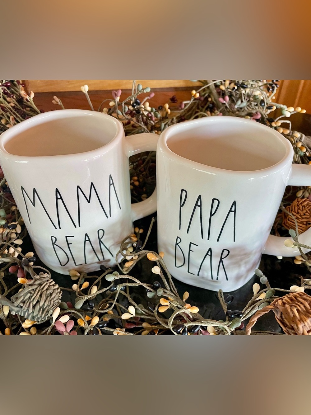 Rae Dunn Mama Bear & Papa Bear Ceramic Mug Bundle Large 20 oz. Like New